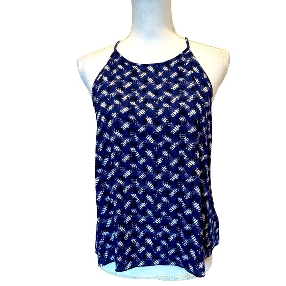 NWT $225 Rebecca Taylor Sleeveless Cris Cross tank top. 100% Silk. Blue. Size 10 - Picture 2 of 9